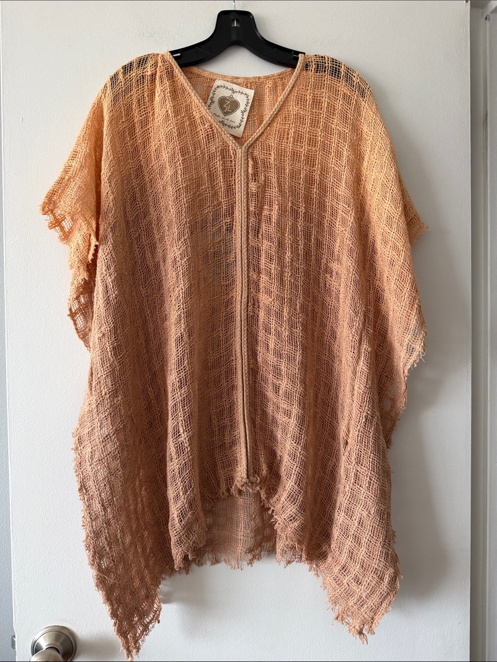 Z&L Europe Boho Cotton Poncho Cover Up Peach Salmon Orange M/L New With Tags